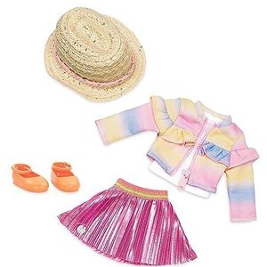 Glitter Girls Deluxe poppenkleding 36 cm poppen plooirok & jas met ruches outfit – rok, regenboogjas, zonnehoed en sandalen – accessoires voor poppen, speelgoed vanaf 3 jaar