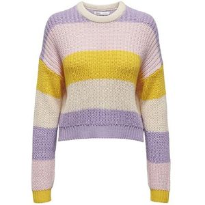 ONLY Dames Onlnikka Ls Stripe O-Neck Cc KNT Trui, Berken/Stripes: lavendula/roze dames/paardenbloem, L