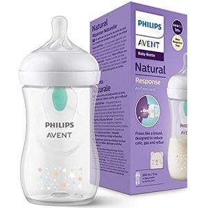 Philips Avent Natural Response-babyfles - Babymelkfles van 260 ml met AirFree-opening, BPA-vrij, voor pasgeboren baby's van 1 maand of ouder, met beertjesmotief (model SCY673/82)