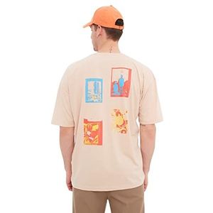 Trendyol Mannelijk jong oversized basic T-shirt met ronde hals, Steen, XS