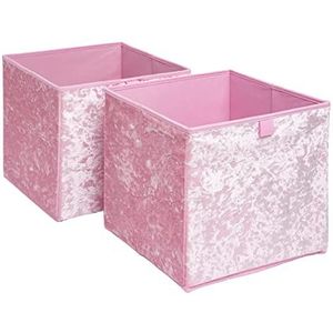 OHS Set van 2 Verpletterde Fluwelen Opbergdozen Set Thuis Badkamer Opvouwbare Speelgoed Pop Up Opvouwbare Kubus Box, Blush Roze