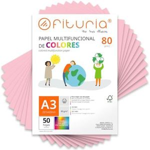Kleurpapier, verpakking met 50 vellen A3, 80 g, kleurrijk papier voor knutselwerk, printer, scrapbooking, ideaal voor origami, papyroflexia, kantoor en school (lichtroze, 50 h)
