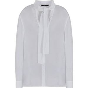 Armani Exchange Girl's Route 66, Bow Collar, bedrukt satijnen shirt, wit, L, optic white, L