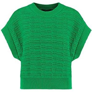 Taifun Dames pullunder overgesneden schouders, mouwloze pullover 3/4 mouw polokraag pullunder effen kleuren, Cosmic Green, 46
