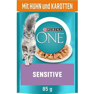 Purina One Sensitive Kattenvoer, Gehydrateerd, Rijk aan Vitaminen en Mineralen, Verpakt per 24 Stuks (24 x 85 g)