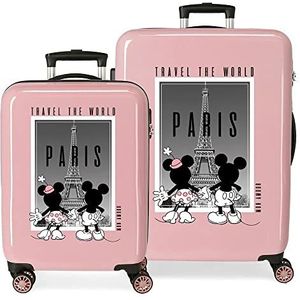 Disney Mickey en Minnie Travel The World Paris kofferset Nude 55/68 cm, stijve ABS-combinatiesluiting aan de zijkant, 104 l, 6 kg, 4 dubbele wielen, handbagage, Roze, Eén maat, kofferset