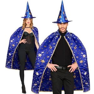 Widmann - Kostuum tovenaar voor volwassenen, cape (85 cm) met hoed, goochelaar, heks