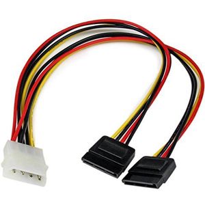 LP4 SATA stroom-Y-kabel adapter LP4 tot 2x Sata Power 30 cm zwart