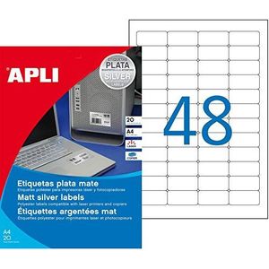 APLI 10066 - Zilveren metalen etiketten 45,7 x 21,2 mm 20 vellen