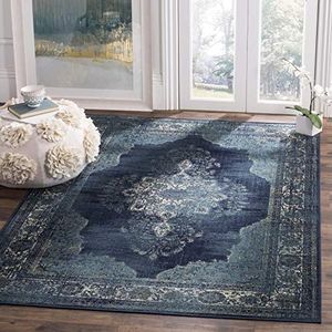 Safavieh Vintage geïnspireerd tapijt, VTG122, geweven zachte viscose vezel, marineblauw, 99 x 170 cm