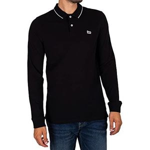 WHITELISTED Pique poloshirt met lange mouwen voor heren, zwart., XL