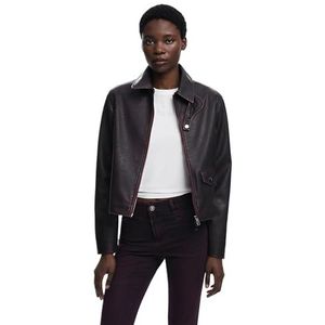 Bordeauxkleurige jas met leerlook