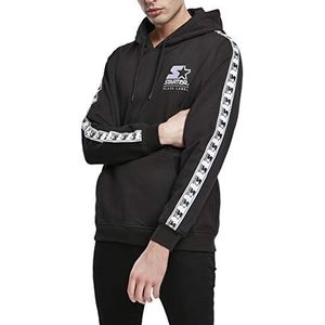 STARTER BLACK LABEL Heren hoodie taped hoodie met logo borduurwerk en patch, sweatshirt met capuchon, zwart en wit, maat XS tot XXL, zwart, XXL