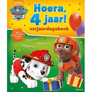 Hoera, 4 jaar! Verjaardagsboek: Spelen! Kleuren! Plakken! Met herbruikbare stickers