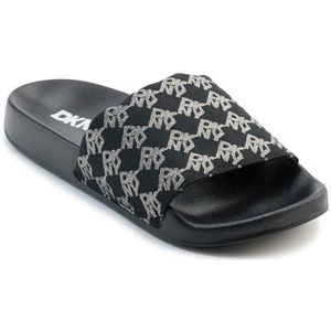 DKNY Zella Flat Slide Sandalen voor dames, Zwart Zilver, 40 EU