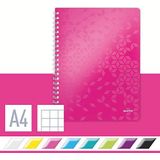 Leitz A4 Notitieboek Met PP Kaft, Roze, Spiraalgebonden, 80 Vellen, Geruit, Ivoorkleurige Vellen Van 90 Gsm, WOW,roze