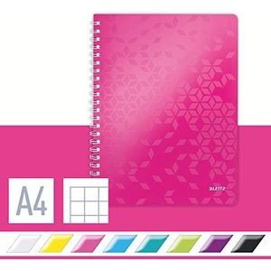 Leitz A4 Notitieboek Met PP Kaft, Roze, Spiraalgebonden, 80 Vellen, Geruit, Ivoorkleurige Vellen Van 90 Gsm, WOW,roze
