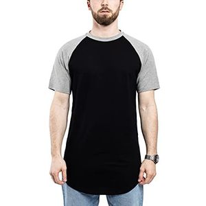 Blackskies Round Basic Baseball Longshirt | Lange Oversize Fashion Korte Mouw Heren T-Shirt Raglan Mouwen Long Tee - Diverse kleuren S M L XL, zwart-grijs, XL