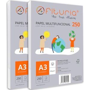 A3-papier, 250 g, 500 witte vellen, multifunctioneel papier voor school en werkomgeving. Ideaal voor laserprinters, inkjetprinters of kopieerapparaten. Ofituria