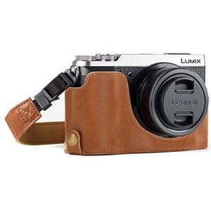 MegaGear MG974 Ever Ready Leren camera halftas met draagriem en batterijtoegang voor Panasonic Lumix DMC-GX85, GX80 lichtbruin