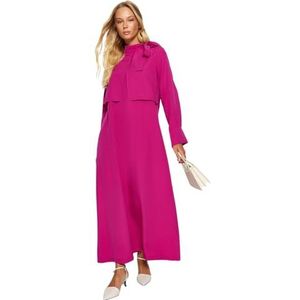 Trendyol Rechte maxi-jurk met lange mouwen voor dames, casual/casual, normale hijab-jurk, roze, 34