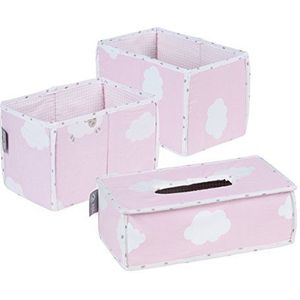 Roba Verzorgingsorganizer, set 'Kleine Wolke roze', 3-delig, opbergdoos, 2 dozen voor luiers en luieraccessoires, 1 decoratieve doos voor vochtige doekjes, babykamer decoratie