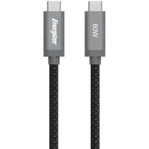 Energizer - USB-C naar USB-C kabel - PD snel opladen 60W - type C nylon gevlochten compatibel met iPhone 15 Plus Galaxy S23 Ultra Plus S22 (2M) - zwart