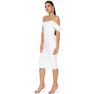 Trendyol Dames Midi Bodycon Getailleerde Geweven Jurk, Ecru, 64