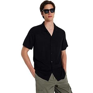 Trendyol Herenshirt met normale pasvorm, basic kraag, geweven overhemd, Zwart, M