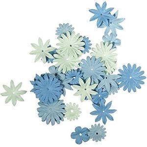 Rayher Hobby 7895508 papier-bloemenmix, versch. maten, 1,5-2,5 cm, 4 soorten, SB-Tube 36 stuks, blauwe tinten, strooidecoratie, bloemen
