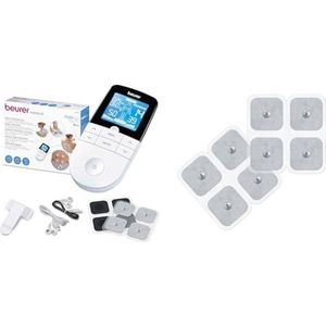 Beurer EM 49 Digitale TENS/EMS, 3-in-1 stimulatiestroomapparaat voor pijnverlichting, inclusief 4 elektroden & Zelfklevende Sanitas gel-elektrodenpads (voor Sanitas EMS/TENS-apparaten)