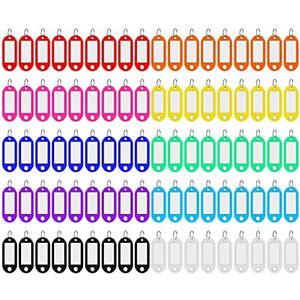 90 sleutelhangers van kunststof, 10 kleuren, beschrijfbaar voor thuis, kan worden gebruikt om verschillende voorwerpen te markeren, zoals bagage, dierennaam