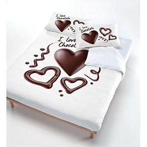 Italian Bed Linen Digitale dekbedovertrek set (zaklaken 150x200cm + kussensloop 52x82cm), chocolade hart, Linnen, SINGLE
