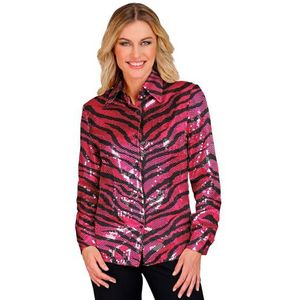 Widmann - Feestmode pailletten blouse voor dames, zebrapatroon, disco fever, slagermove, dameshemd, dierenprint