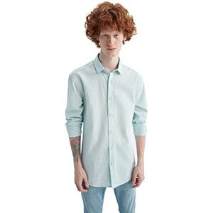 DeFacto Herenshirt met lange mouwen en lange mouwen, munt, XS