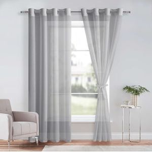 DWCN Sheer Voile gordijn, transparant, gordijn met ingestanste ringen, 2 stuks, met ogen, voor woonkamer, babykamer, slaapkamer, grijs, 240 x 140 cm (h x b)