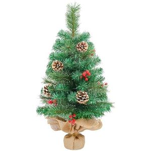 Mini kerstboom, 60 cm tafelblad kerstboom ornamenten met dennenappels en rode bessen decoratie voor Kerstmis, huis, keuken, eettafel decor
