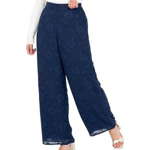 Lovedrobe Palazzo damesbroek, brede pijpen, bloemenpatroon, chiffon, bottoms, smart casual, party, kantoor, kleding voor dames, Navy Blauw, 44