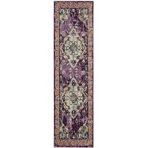 Safavieh Gewassen tapijt eigentijds patroon, MNC243, geweven polypropyleen loper, paars/lichtblauw, 62 x 240 cm