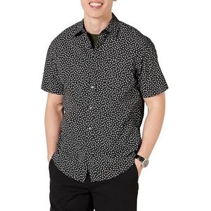 Amazon Essentials Men's Shirt met korte mouwen, print en normale pasvorm, Zwart Bloemig, M