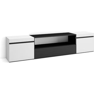 Skraut Home - TV-kast | tv | woonkamermeubels, opslag | 200 x 45 x 35 cm | voor tv's tot 80 inch | met opbergruimte | moderne stijl | zwart en wit