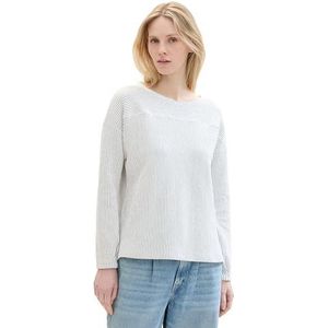 TOM TAILOR Sweatshirt voor dames, 34869 - Offwhite Green Stripe Ck, XL