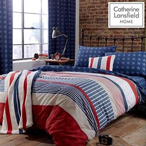 Catherine Lansfield Stars and Stripes Fitted Sheet Hoeslaken, Amerikaanse vlaggendesign, voor tweepersoonsbed, multi, eenpersoonsbed