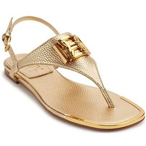 DKNY Platte leren sandaal van Raylan, Sandalia Mujer, Dorado, 38,5 EU, 5,5 VK