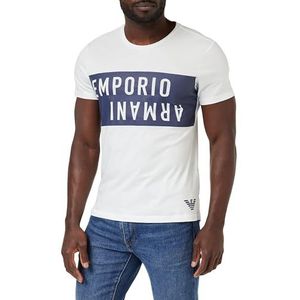 Emporio Armani Heren vet logo ronde hals T-shirt wit/marineblauw, Wit/Navy Blauw, M