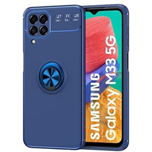 HiClothbo Hoes voor Galaxy M23, zachte schokbestendige TPU-beschermhoes met metalen ringstandaard [ondersteunt magnetische autohouder] voor Galaxy M23, blauw
