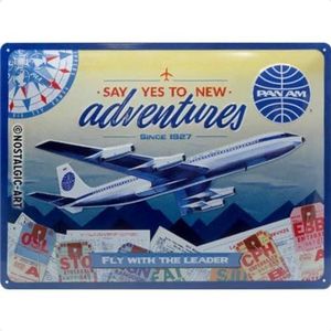 Nostalgic-Art, Metalen Retro Bord, Pan Am – Adventures – Geschenk voor reisliefhebbers, Vintage ontwerp voor decoratie, Vintage ontwerp, 41 x 40 cm