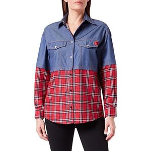 Love Moschino Dames Relaxed Fit Lange Mouwen met Patch zakken op het Voorshirt, RED Zwart Wit Blauw, 46