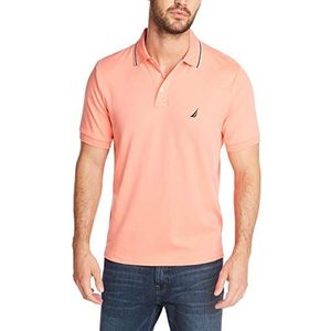 Nautica Men's Classic Fit Short Sleeve Dual Tipped Collar Polo Shirt, Pale Coral, Large