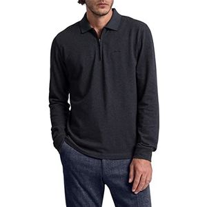 Pierre Cardin Heren Zip Polo Longsleeve, asfalt, S